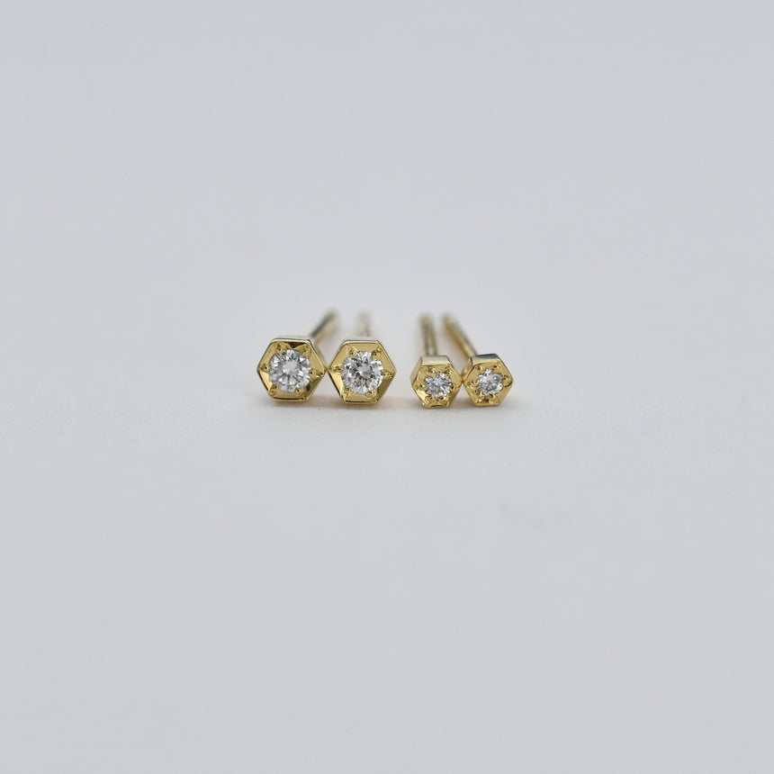 Mini Hexagon Bezel Solitaire Diamond Stud Earrings